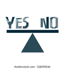The words Yes and No. Libra. Print. Lettering. Geometry. Gray on a white background. Polygonal graphics