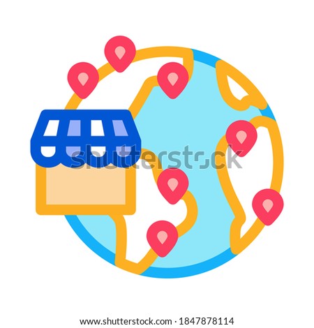 wordwide shop location icon vector. wordwide shop location sign. color symbol illustration