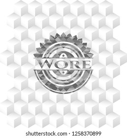 Wore grey emblem. Vintage with geometric cube white background