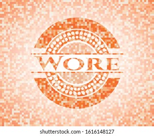 Wore orange tile background illustration. Square geometric mosaic seamless pattern with emblem inside.