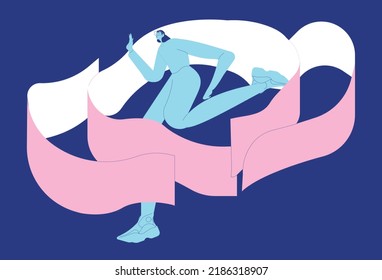 Work at abstract project in technology space. Business process automation concept. Person interact with cyberspace. Flat graphic vector illustration isolated on white background.
