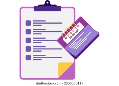 Agenda de trabalho e lista de tarefas, gerenciamento de projetos e ilustrações comerciais