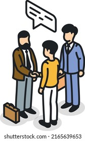 Work Agreement Icon. Isometric People Shaking Hands