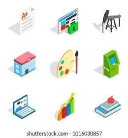 Work agreement icons set. Isometric set of 9 work agreement vector icons for web isolated on white background
