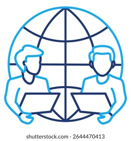 Work from Anywhere icon represented by worker, globe Dual Line style.