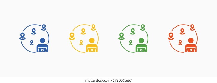 Trabalhar De Qualquer Lugar Ícone Definir Cor Elemento De Coleção De Vários Estilos Para Design