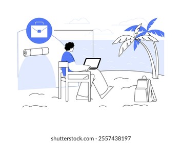 Work anywhere isolated cartoon vector illustrations. Man with laptop working abroad, remote job, freelancers lifestyle, digital nomad, nature lover, say no to office building vector cartoon.