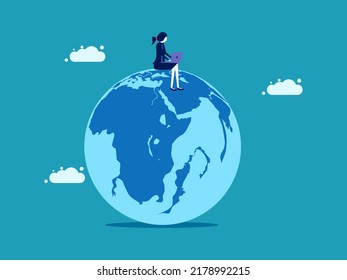 Work from anywhere in the world. Business people work in the world with computers online