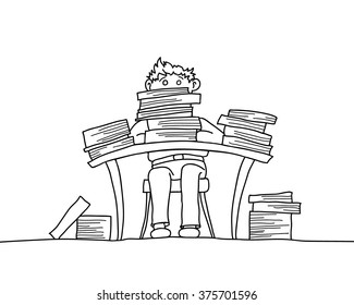 lot of work. Around the table and a lot of paper folders.