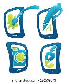 work and art on your tablet, vector collection of icons, signs and symbols