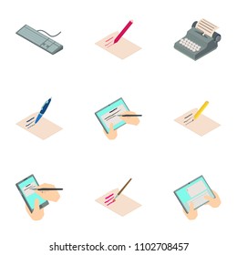 Work of authorship icons set. Isometric set of 9 work of authorship vector icons for web isolated on white background