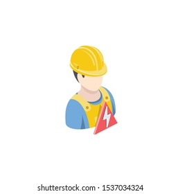 Work avatar electrician. Vector 3d isometric, color web icon, new flat style. Creative illustration design, idea for infographics.