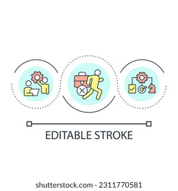 Work avoidance loop concept icon. Refuse to take responsibility abstract idea thin line illustration. Leaving unfinished project. Isolated outline drawing. Editable stroke. Arial font used