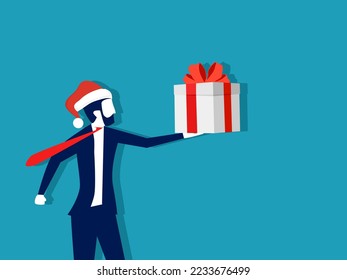 Work award. Businessman giving a gift. happy new year