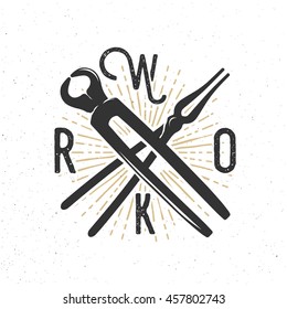 WORK badge with blacksmith tools. Inspirational and motivational banner