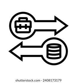 Work bag, Money arrow outline icons, minimalist vector illustration and transparent graphic element. Isolated on white background