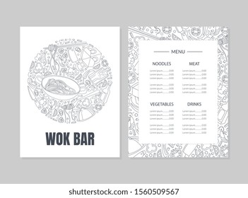 Work Bar Menu Template, Asian Cuisine Design Element Can Be Used for Bar, Cafe, Restaurant or Food Festival Hand Drawn Vector Illustration