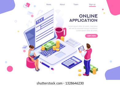 Work bills, coin site, money on blank webpage. Form, landing page concept for infographics, hero images. Flat isometric vector illustration. Web banner between white background, between empty space