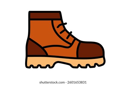 Work Boot Vector Icon – Safety Footwear Illustration, Modern Flat Design Equipment Symbol, brown, orange