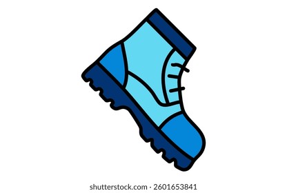 Work Boot Vector Icon – Safety Footwear Illustration, Modern Flat Design Equipment Symbol, blue, kick