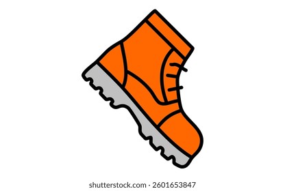 Work Boot Vector Icon – Safety Footwear Illustration, Modern Flat Design Equipment Symbol, orange, gray, kick