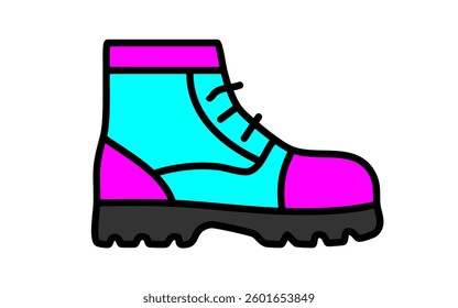 Work Boot Vector Icon – Safety Footwear Illustration, Modern Flat Design Equipment Symbol, cyan, fuchsia, black