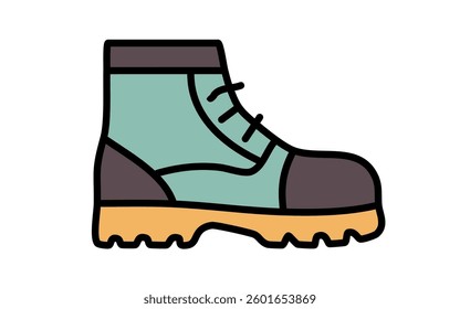 Work Boot Vector Icon – Safety Footwear Illustration, Modern Flat Design Equipment Symbol, black, green, yellow