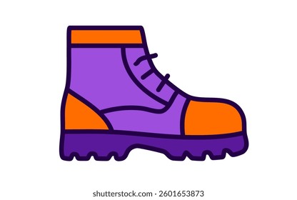 Work Boot Vector Icon – Safety Footwear Illustration, Modern Flat Design Equipment Symbol, orange, purple, violet