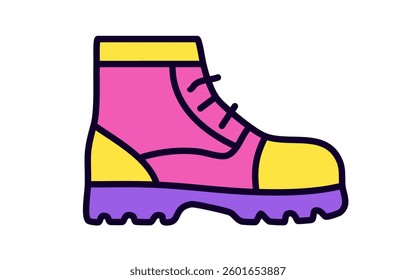 Work Boot Vector Icon – Safety Footwear Illustration, Modern Flat Design Equipment Symbol, yellow, pink, purple