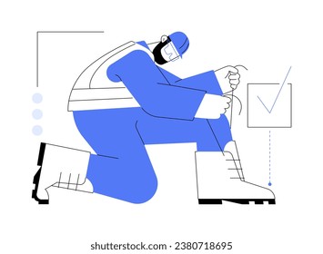 Work boots abstract concept vector illustration. Professional builder puts on work shoes, personal protective equipment, construction site employee, builder daily routine abstract metaphor.