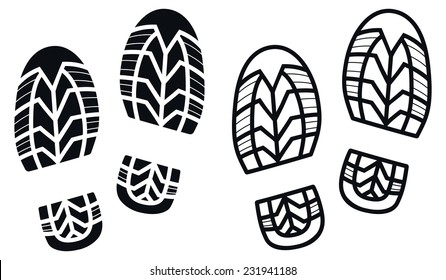 Work Boots Print, Black And White Vector Illustration