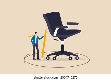 Work boundary, comfort zone or scope of work, set up assignment or management authority concept, smart businessman drawing circle around his office chair.