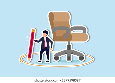 Work boundary, comfort zone or scope of work, set up assignment or management authority concept, smart businessman drawing circle around his office chair.