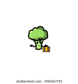 Work Broccoli Cartoon Character Design Vector Illustration Mascot. Cute, Happy, And Fun Style. Recommended For Vegetable Shop Logo.