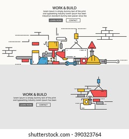Work & Build for website banner and landing page , Flat line design for website element , eps10 vector format