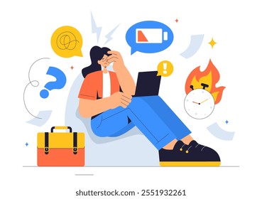 Work Burnout Prevention Vector Illustration Highlighting Emotional Burnout, Occupational Health, and Workplace Safety Concepts in a Flat Background