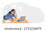Work burnout and stress from deadlines flat vector illustration