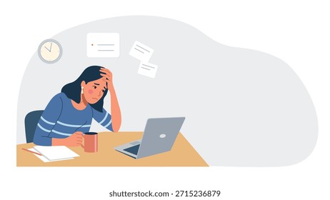 Agotamiento laboral y estrés por los plazos Ilustración vectorial plana