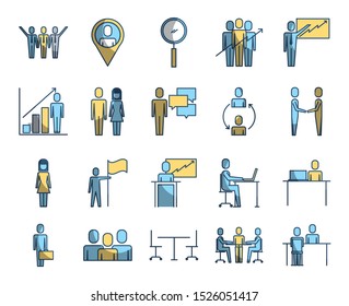 work and business icon set design, management workforce financial corporate investment and occupation theme Vector illustration