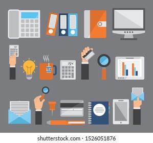 work and business icon set design, management workforce financial corporate investment and occupation theme Vector illustration