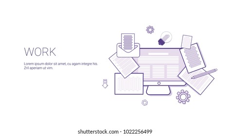 Work Business Office Occupation Web Banner Template With Copy Space Thin Line Vector Illustration
