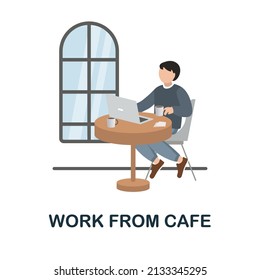 Work From Cafe flat icon. Colored element sign from creative professions collection. Flat Work From Cafe icon sign for web design, infographics and more.