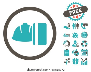 Work Card Payment pictograph with free bonus symbols. Vector illustration style is flat iconic bicolor symbols, grey and cyan colors, white background.
