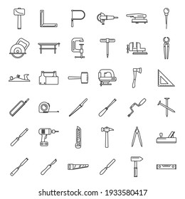 Work carpenter tools icons set. Outline set of work carpenter tools vector icons for web design isolated on white background