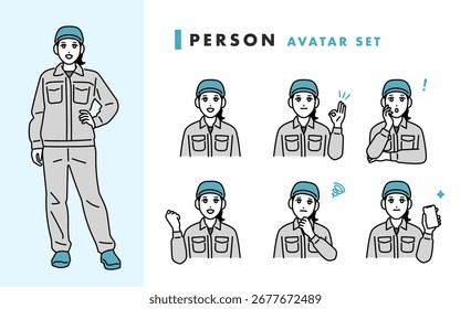 Conjunto de avatar femenino de ropa de trabajo