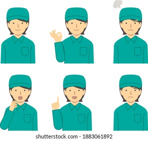 Ilustración de expresión facial femenina de ropa de trabajo, colección