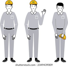 Work clothes male 3 pose set.The background is transparent.