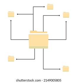 Work cloud network, document flow and synchronization chart. Vector chart document network graph, business structure connection folders, flow data local illustration
