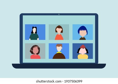 Work colleagues chat online, Online meeting Learn online