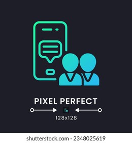 Work communication app blue solid gradient desktop icon on black. Team chat. Instant messaging. Pixel perfect 128x128, outline 4px. Glyph pictogram for dark mode. Isolated vector image